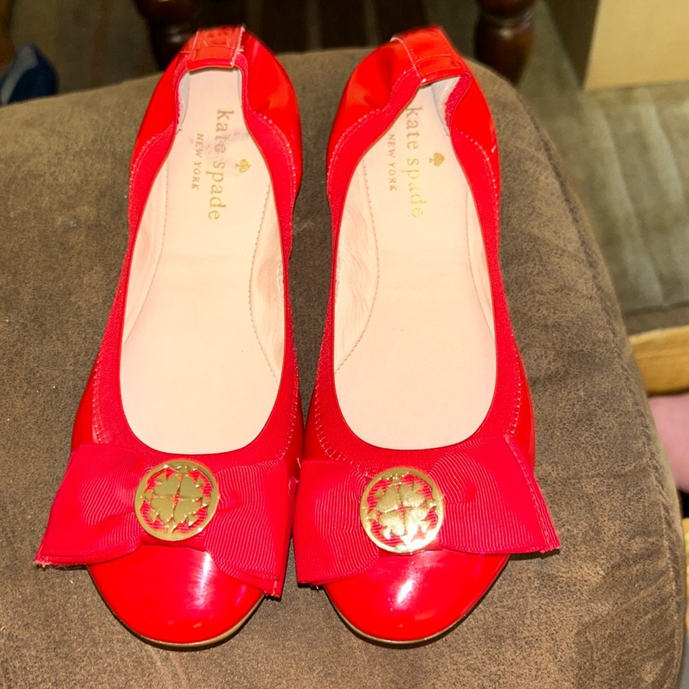 New Kate Spade ♠️ red Ballerina Flats with front bow - Picture 1 of 12